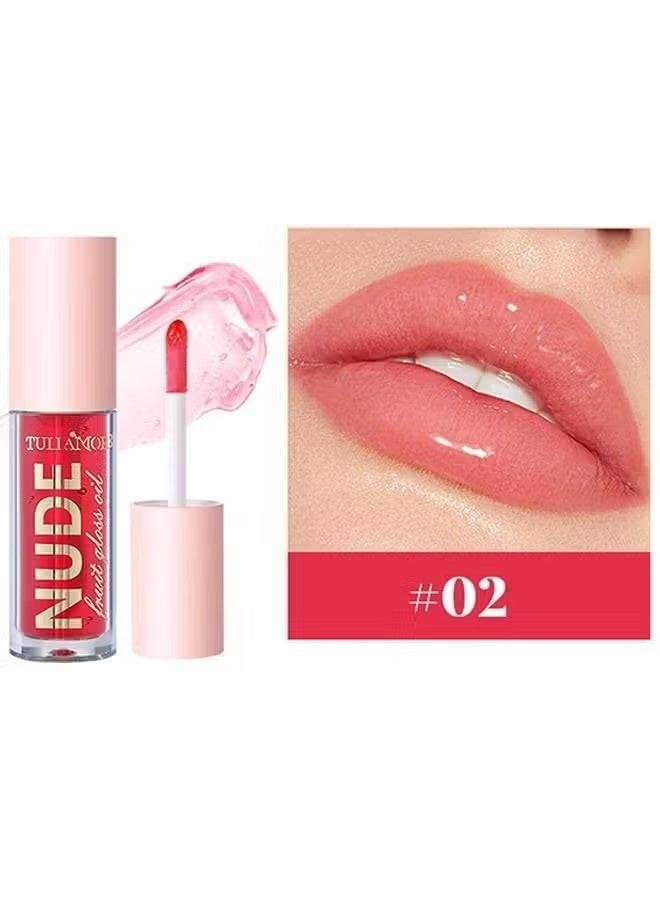 NUDE Hydrating Lip Glow Oil Plumping Lip Tint, Hydrating Lip Gloss Tinted Lip Balm Transparent Lip Care, Long Lasting Moisturizing Non-sticky Fresh Shiny Texture Lip Oil - Strawberry - Image 2